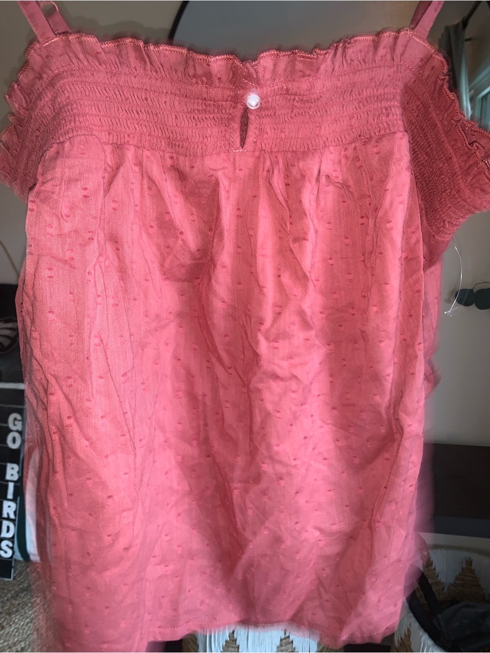 Old Navy Rust Red Smocked Dot Tank